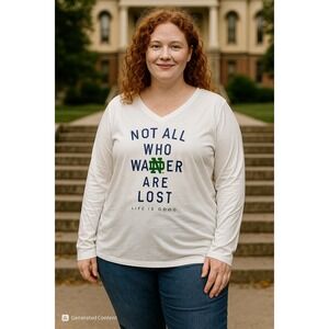 Life is Good Notre Dame‎ V-Neck Long Sleeve Tee Women's XXL